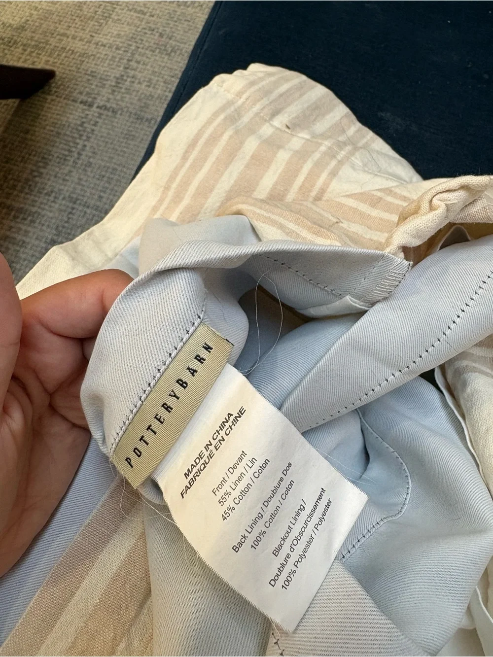 Pottery Barn Blackout Curtains Riveria Sandalwood Stripes Ivory  Stripe Linen
